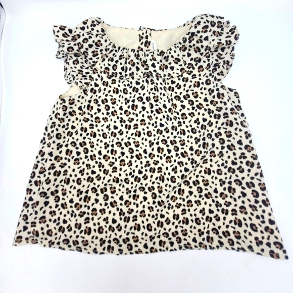 JANIE AND JACK Oyster Grey Leopard Top With Ruffle Sleeveles Collar Size 4 - Picture 3 of 8